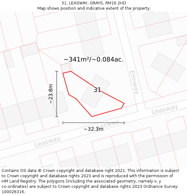 31, LEASWAY, GRAYS, RM16 2HD: Plot and title map