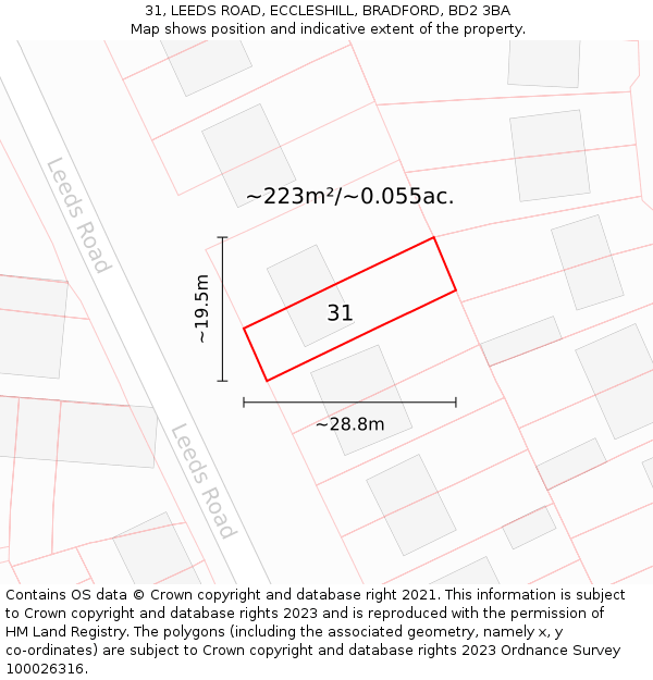 31, LEEDS ROAD, ECCLESHILL, BRADFORD, BD2 3BA: Plot and title map