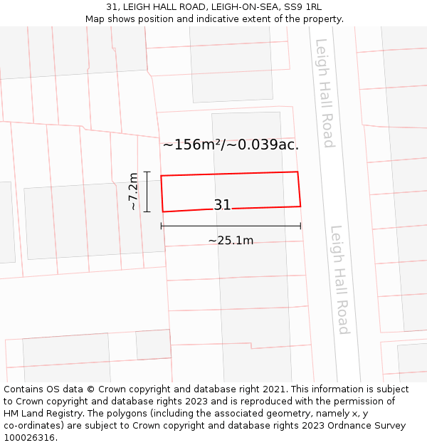 31, LEIGH HALL ROAD, LEIGH-ON-SEA, SS9 1RL: Plot and title map