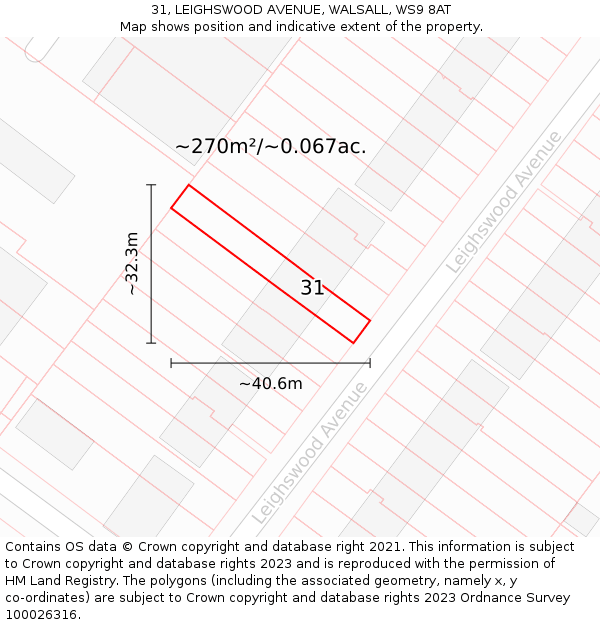 31, LEIGHSWOOD AVENUE, WALSALL, WS9 8AT: Plot and title map