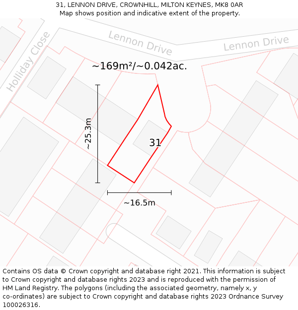 31, LENNON DRIVE, CROWNHILL, MILTON KEYNES, MK8 0AR: Plot and title map