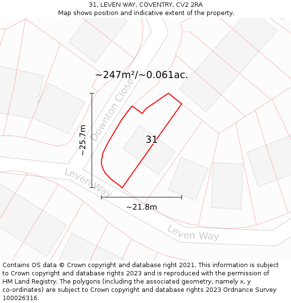 31, LEVEN WAY, COVENTRY, CV2 2RA: Plot and title map