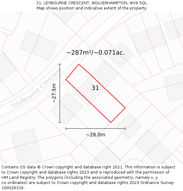 31, LEYBOURNE CRESCENT, WOLVERHAMPTON, WV9 5QL: Plot and title map