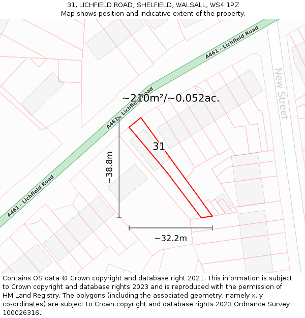 31, LICHFIELD ROAD, SHELFIELD, WALSALL, WS4 1PZ: Plot and title map