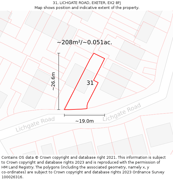 31, LICHGATE ROAD, EXETER, EX2 8FJ: Plot and title map