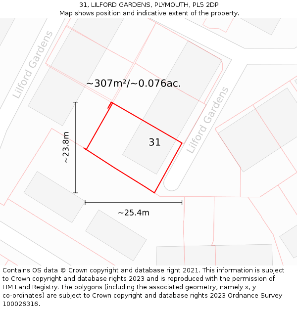 31, LILFORD GARDENS, PLYMOUTH, PL5 2DP: Plot and title map