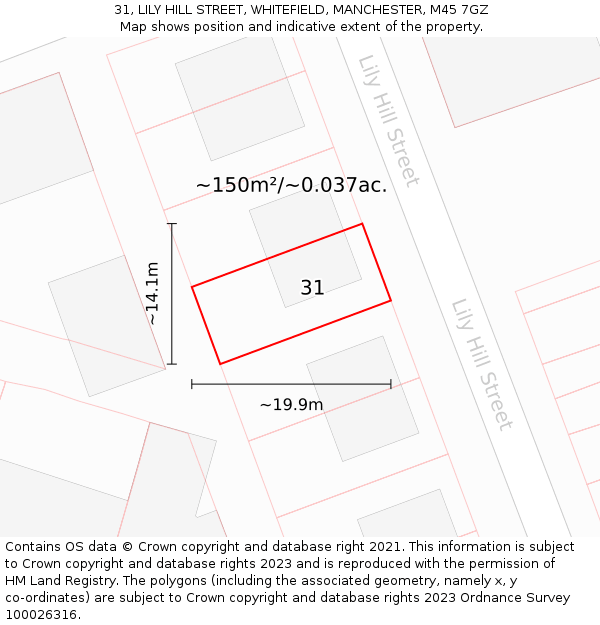 31, LILY HILL STREET, WHITEFIELD, MANCHESTER, M45 7GZ: Plot and title map