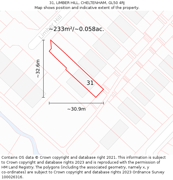 31, LIMBER HILL, CHELTENHAM, GL50 4RJ: Plot and title map