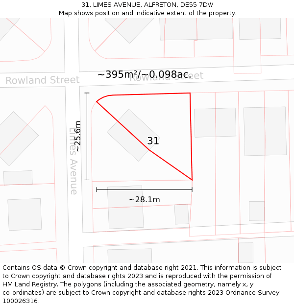 31, LIMES AVENUE, ALFRETON, DE55 7DW: Plot and title map