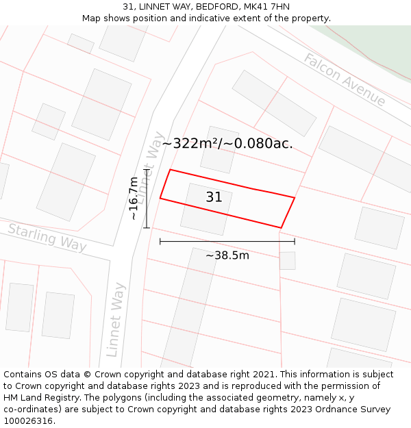 31, LINNET WAY, BEDFORD, MK41 7HN: Plot and title map