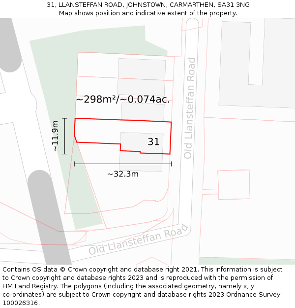 31, LLANSTEFFAN ROAD, JOHNSTOWN, CARMARTHEN, SA31 3NG: Plot and title map