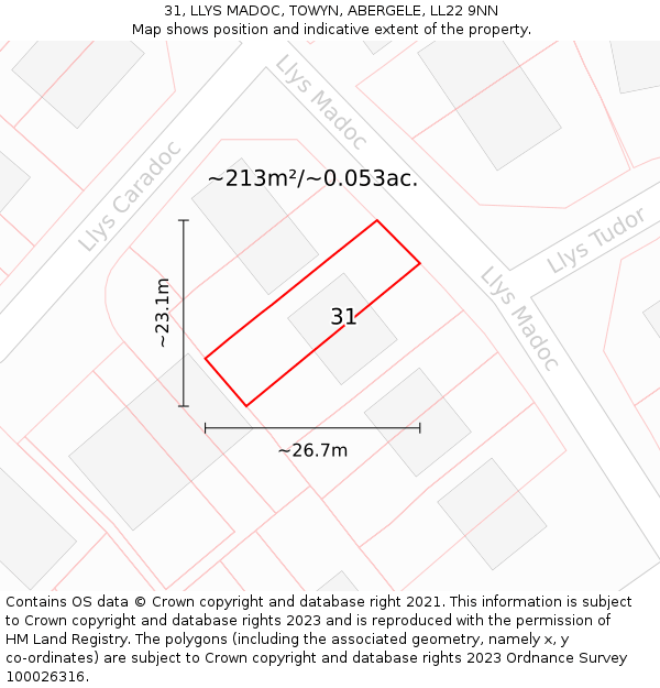31, LLYS MADOC, TOWYN, ABERGELE, LL22 9NN: Plot and title map