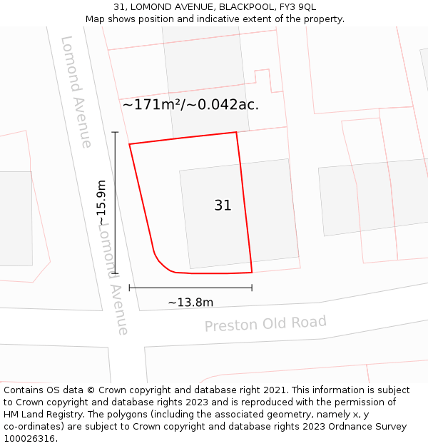 31, LOMOND AVENUE, BLACKPOOL, FY3 9QL: Plot and title map