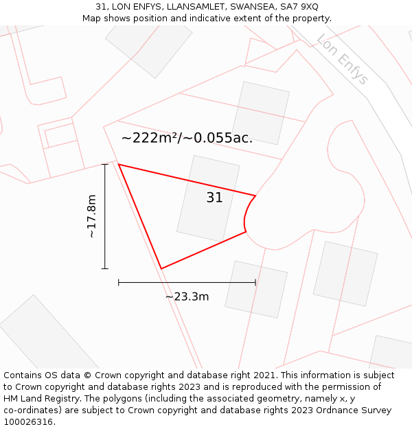 31, LON ENFYS, LLANSAMLET, SWANSEA, SA7 9XQ: Plot and title map