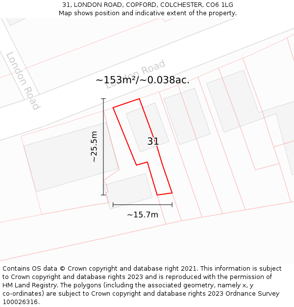 31, LONDON ROAD, COPFORD, COLCHESTER, CO6 1LG: Plot and title map