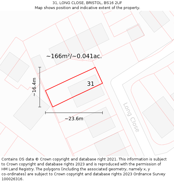 31, LONG CLOSE, BRISTOL, BS16 2UF: Plot and title map