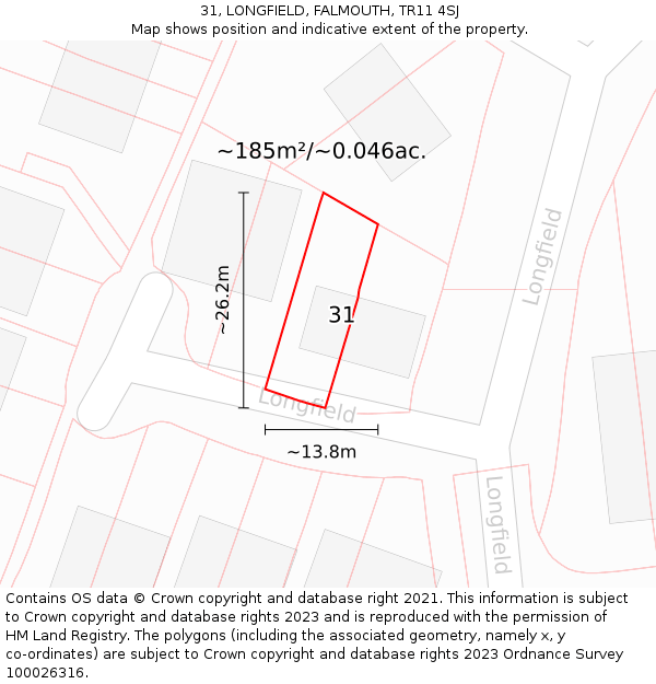 31, LONGFIELD, FALMOUTH, TR11 4SJ: Plot and title map