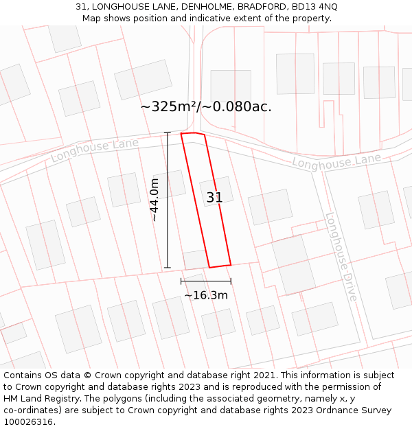 31, LONGHOUSE LANE, DENHOLME, BRADFORD, BD13 4NQ: Plot and title map