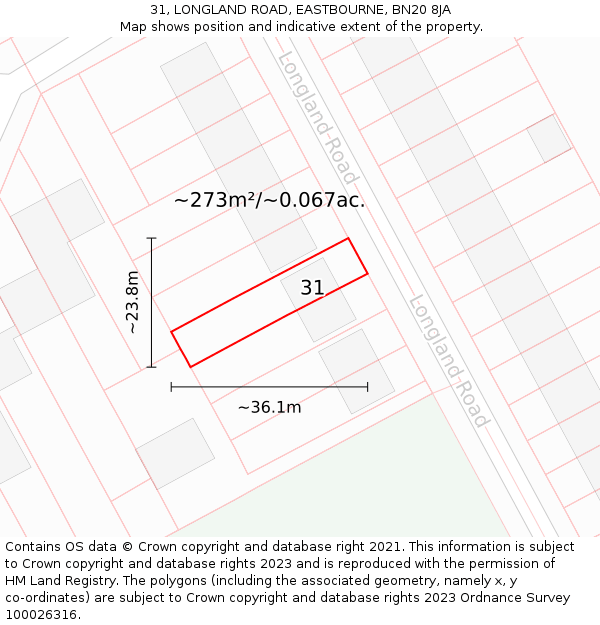 31, LONGLAND ROAD, EASTBOURNE, BN20 8JA: Plot and title map