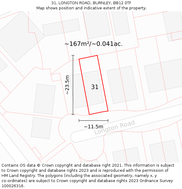 31, LONGTON ROAD, BURNLEY, BB12 0TF: Plot and title map