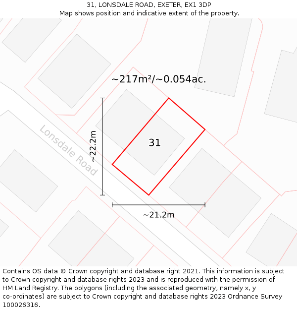 31, LONSDALE ROAD, EXETER, EX1 3DP: Plot and title map