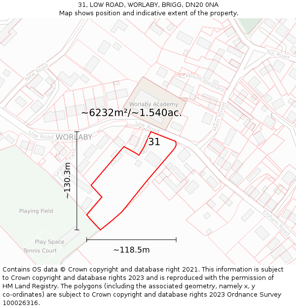 31, LOW ROAD, WORLABY, BRIGG, DN20 0NA: Plot and title map