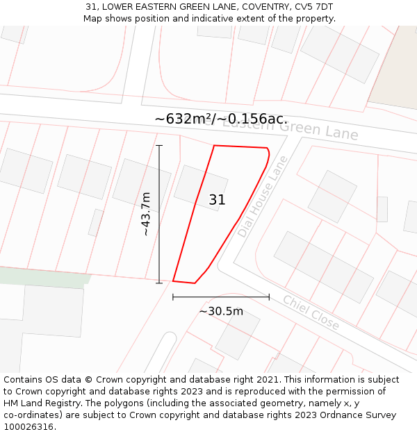 31, LOWER EASTERN GREEN LANE, COVENTRY, CV5 7DT: Plot and title map