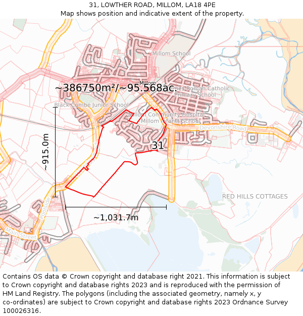 31, LOWTHER ROAD, MILLOM, LA18 4PE: Plot and title map