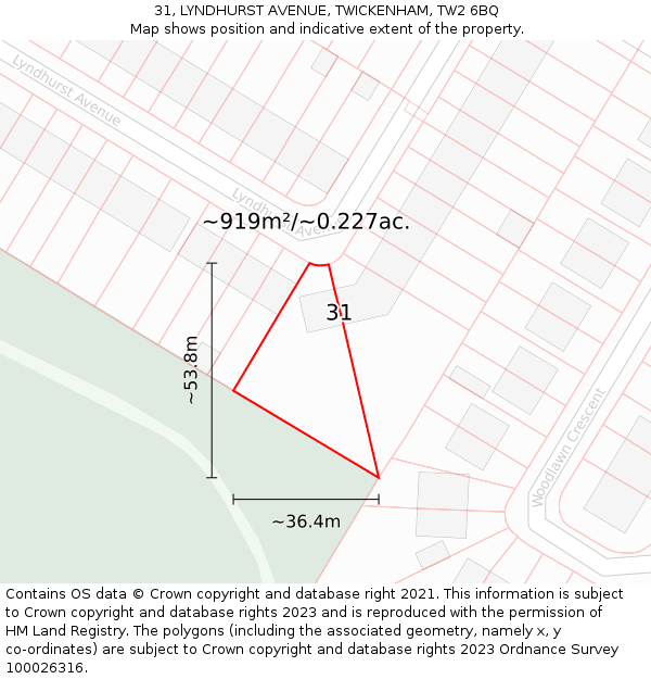 31, LYNDHURST AVENUE, TWICKENHAM, TW2 6BQ: Plot and title map