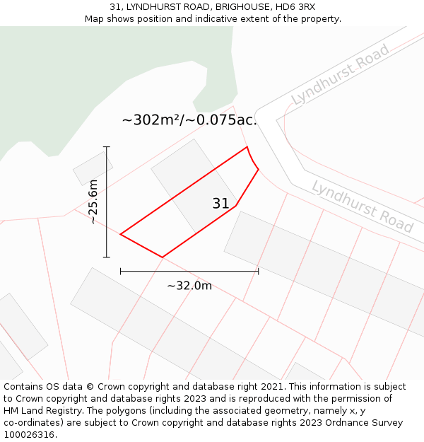 31, LYNDHURST ROAD, BRIGHOUSE, HD6 3RX: Plot and title map