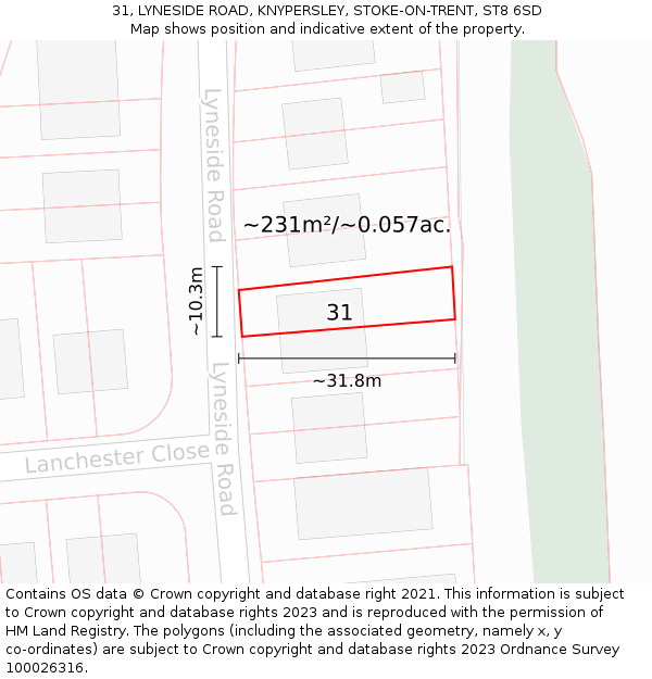 31, LYNESIDE ROAD, KNYPERSLEY, STOKE-ON-TRENT, ST8 6SD: Plot and title map