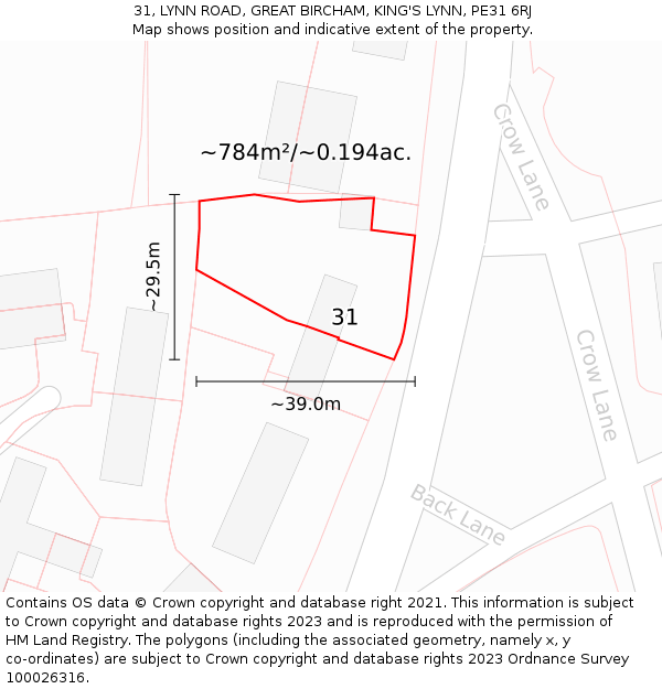 31, LYNN ROAD, GREAT BIRCHAM, KING'S LYNN, PE31 6RJ: Plot and title map