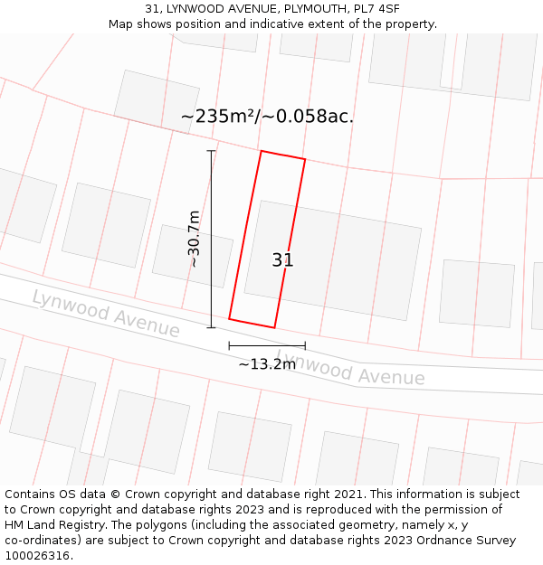 31, LYNWOOD AVENUE, PLYMOUTH, PL7 4SF: Plot and title map