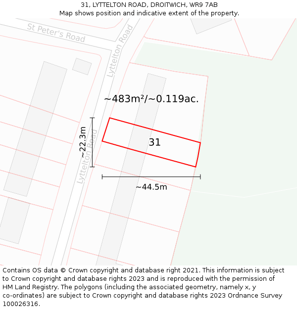 31, LYTTELTON ROAD, DROITWICH, WR9 7AB: Plot and title map