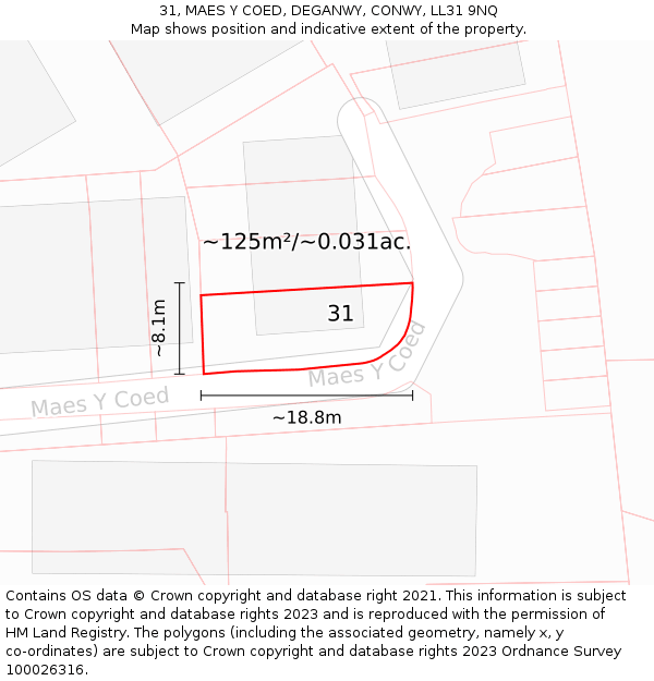 31, MAES Y COED, DEGANWY, CONWY, LL31 9NQ: Plot and title map