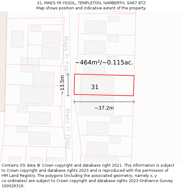 31, MAES YR YSGOL, TEMPLETON, NARBERTH, SA67 8TZ: Plot and title map