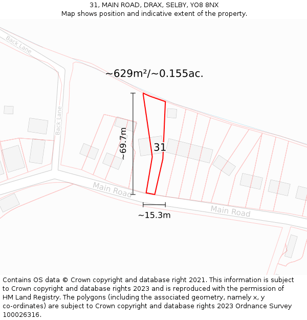 31, MAIN ROAD, DRAX, SELBY, YO8 8NX: Plot and title map