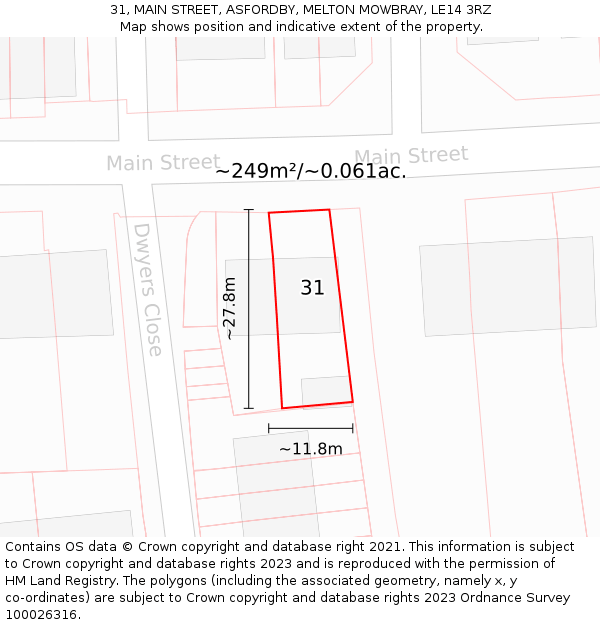 31, MAIN STREET, ASFORDBY, MELTON MOWBRAY, LE14 3RZ: Plot and title map