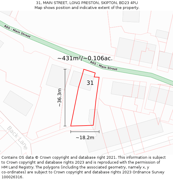 31, MAIN STREET, LONG PRESTON, SKIPTON, BD23 4PU: Plot and title map