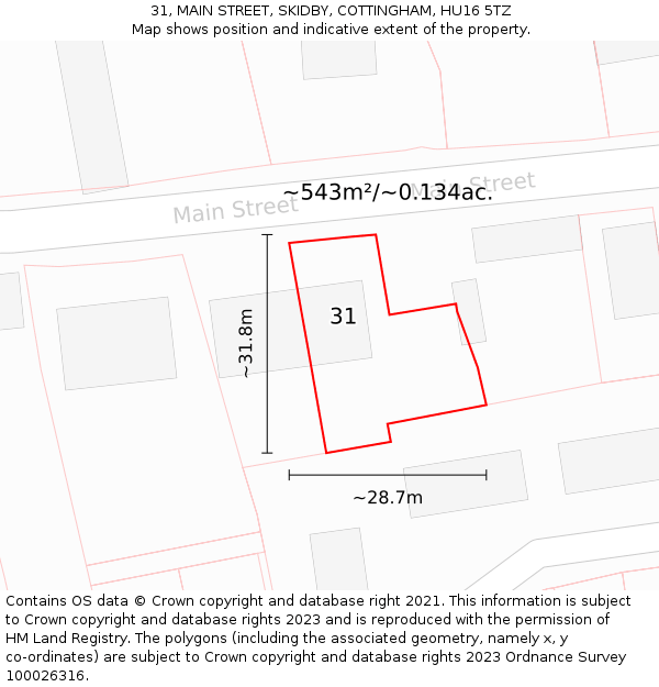 31, MAIN STREET, SKIDBY, COTTINGHAM, HU16 5TZ: Plot and title map