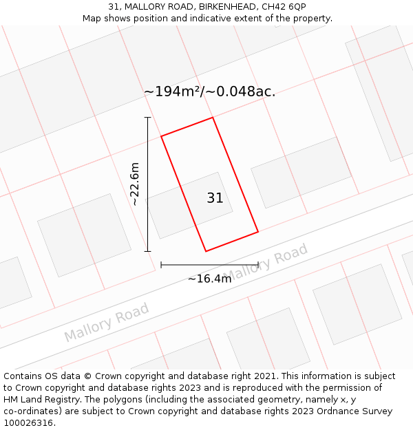 31, MALLORY ROAD, BIRKENHEAD, CH42 6QP: Plot and title map