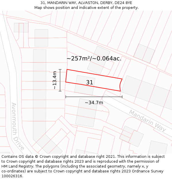 31, MANDARIN WAY, ALVASTON, DERBY, DE24 8YE: Plot and title map