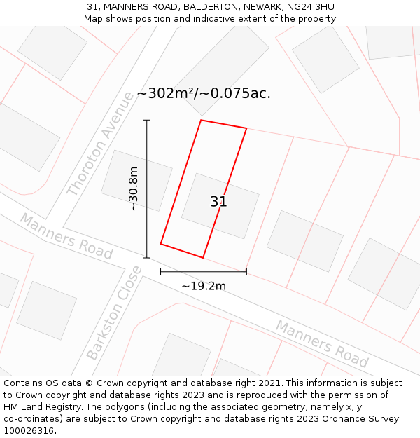 31, MANNERS ROAD, BALDERTON, NEWARK, NG24 3HU: Plot and title map