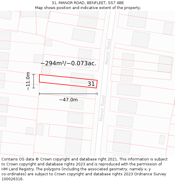 31, MANOR ROAD, BENFLEET, SS7 4BE: Plot and title map