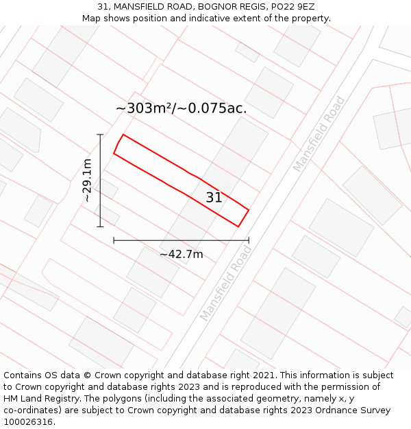 31, MANSFIELD ROAD, BOGNOR REGIS, PO22 9EZ: Plot and title map