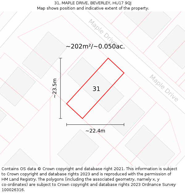 31, MAPLE DRIVE, BEVERLEY, HU17 9QJ: Plot and title map