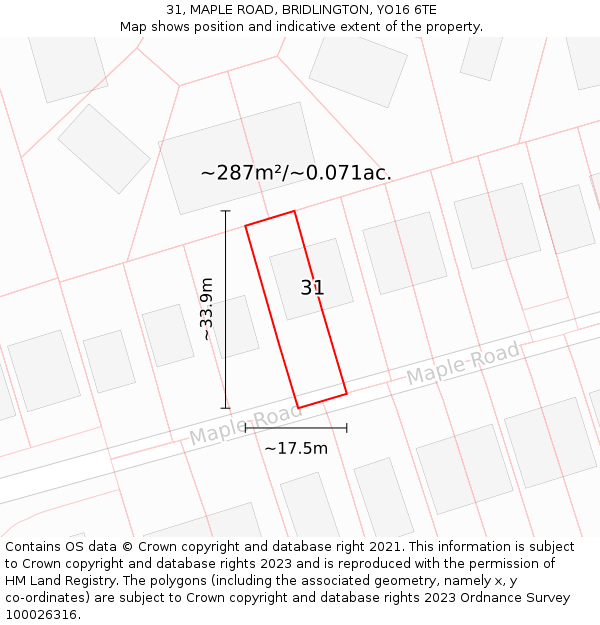 31, MAPLE ROAD, BRIDLINGTON, YO16 6TE: Plot and title map