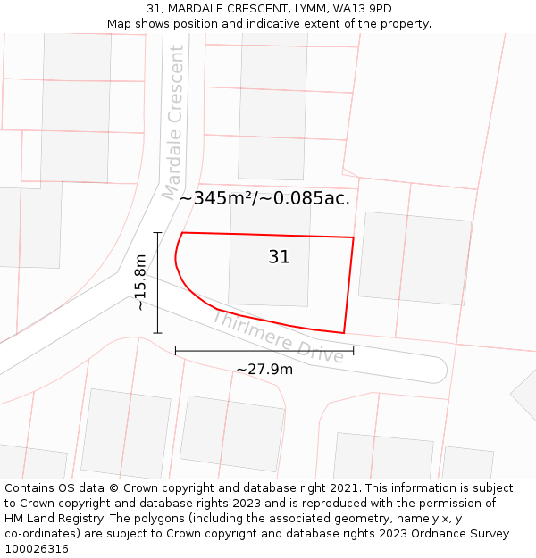 31, MARDALE CRESCENT, LYMM, WA13 9PD: Plot and title map