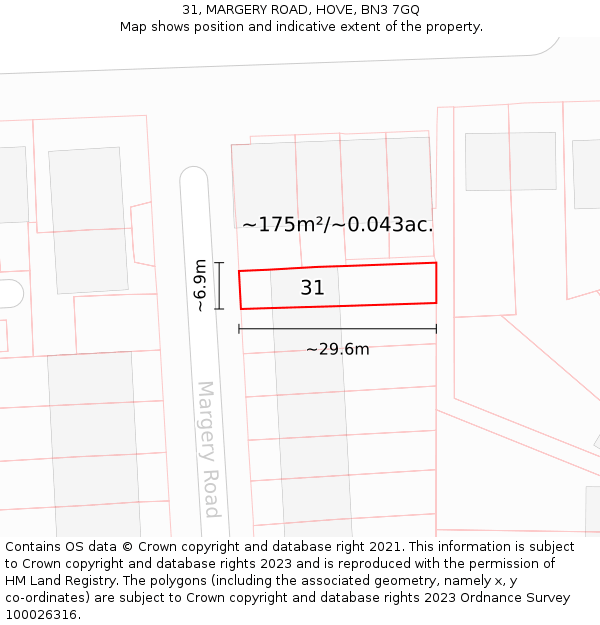 31, MARGERY ROAD, HOVE, BN3 7GQ: Plot and title map