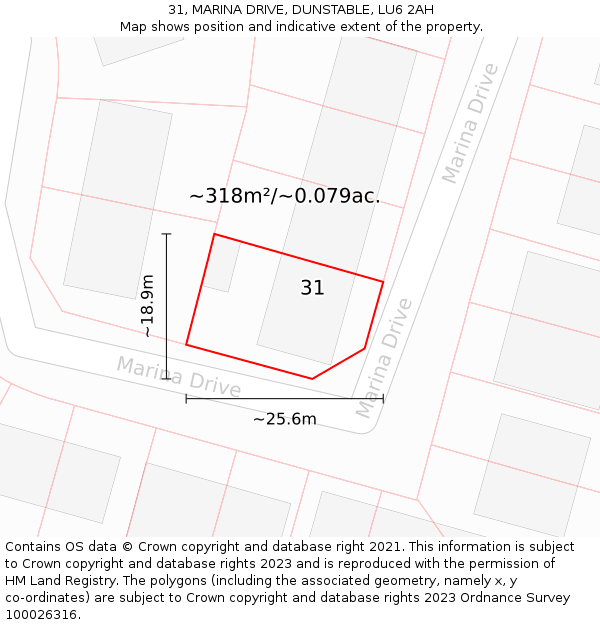 31, MARINA DRIVE, DUNSTABLE, LU6 2AH: Plot and title map